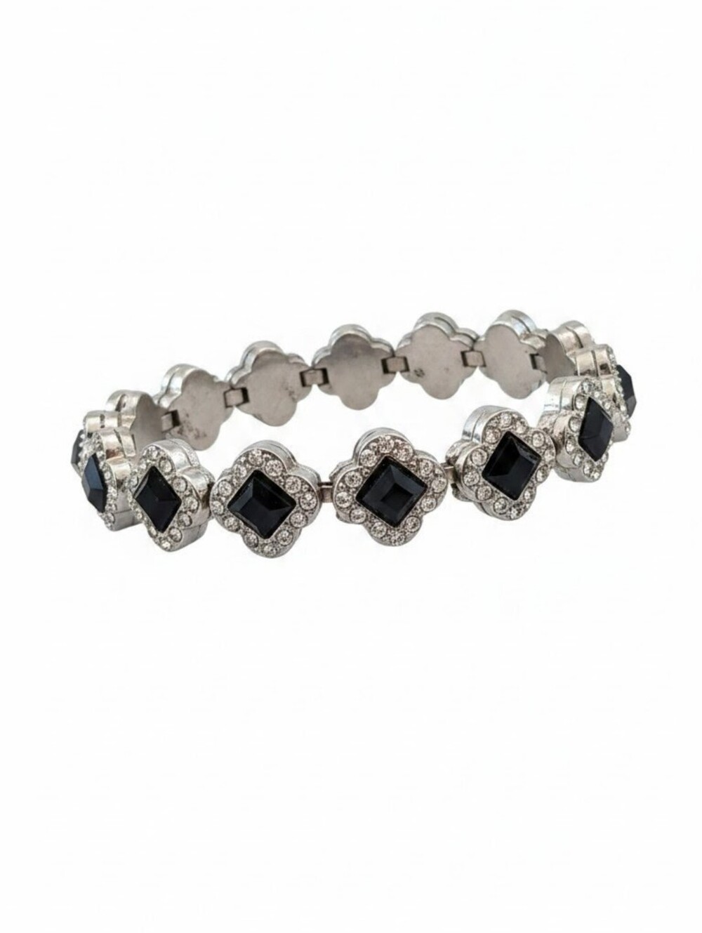 SASSIFIED BOUTIQUE  Nwt Elegant Black and Silver Crystal Link Bracelet
